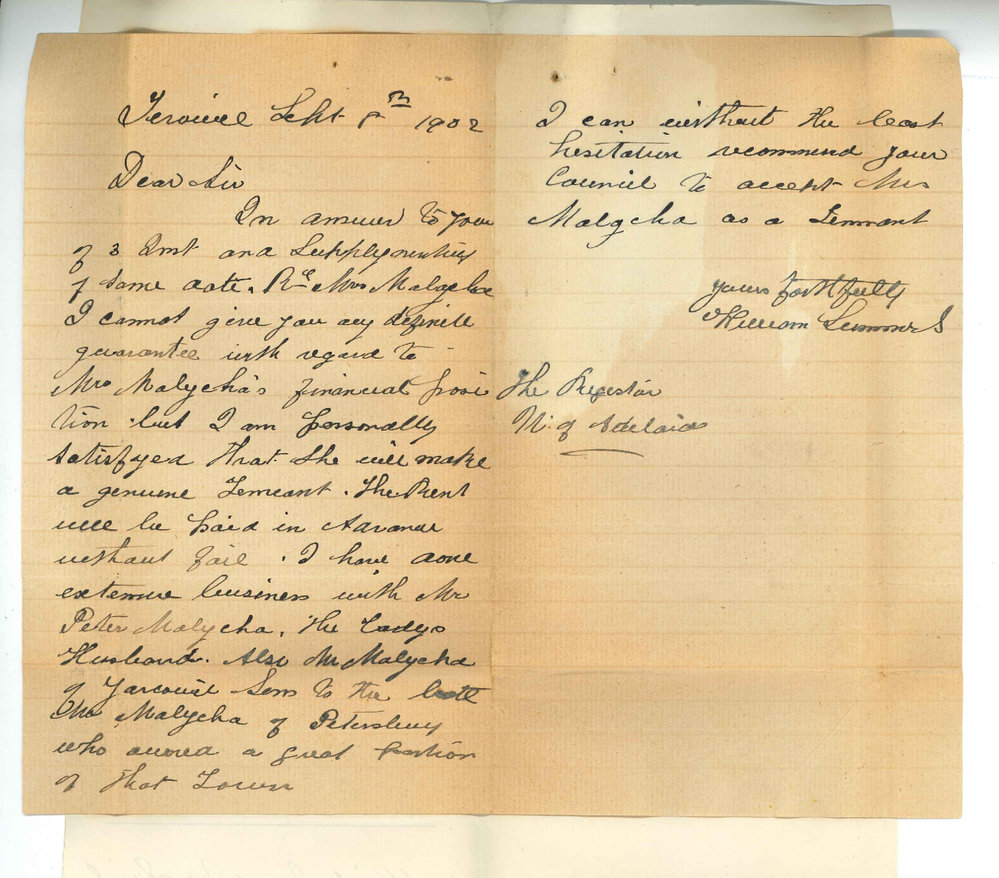 William Summers - Terowie - Forwarding information with respect to Mrs Malycha and recommend her as a tenant