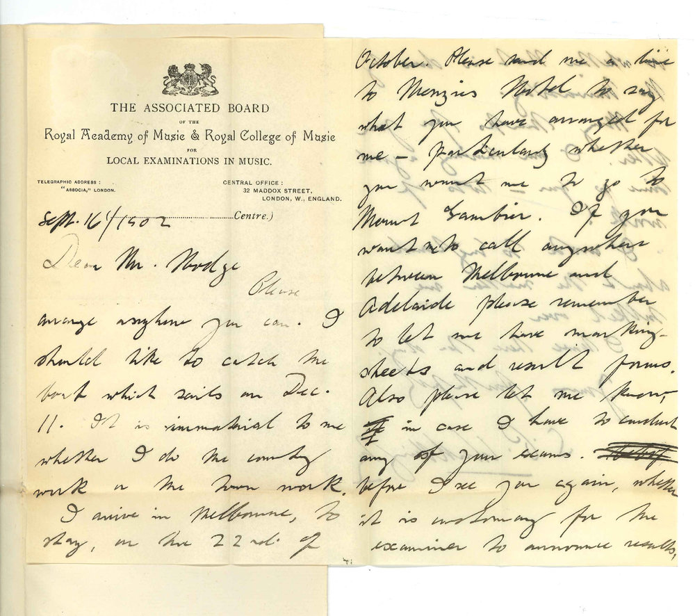 S P Waddington - Sydney - With respect to arrangements for Practice of Music Examiners