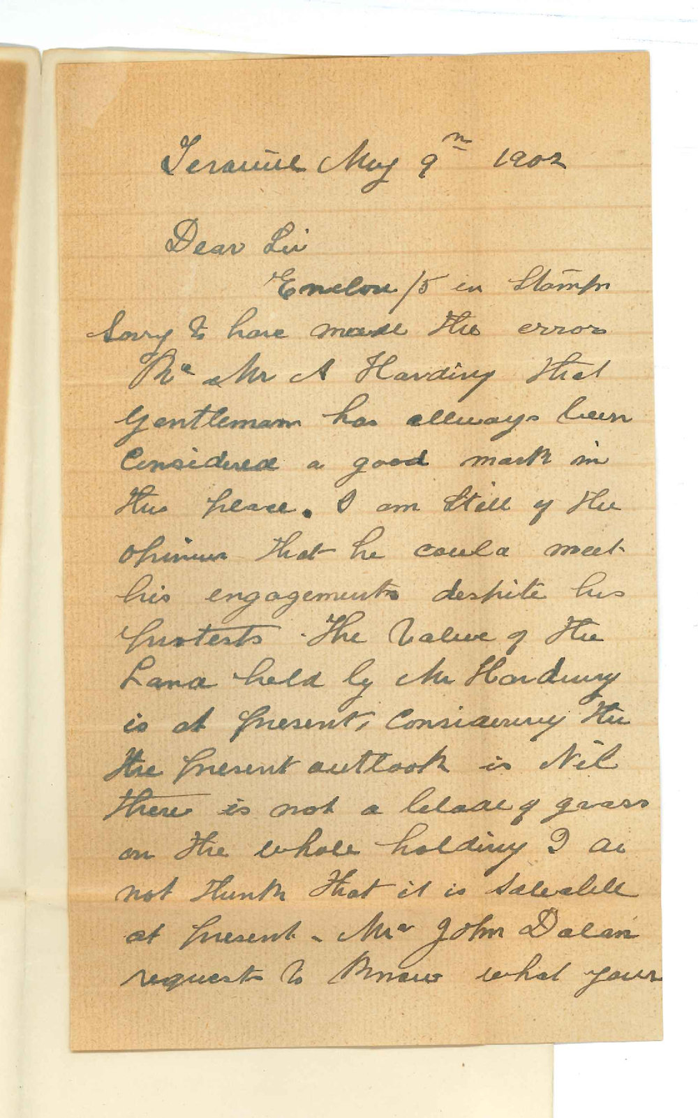 William Summers - Terowie - Concerning Mr A Harding - Mr John Dolan wishes to know if will let him Block 17