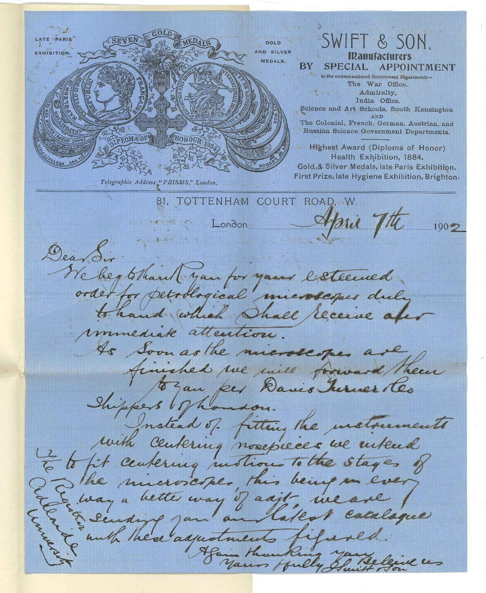 Swift and Son - Manufacturers - London - Concerning microscopes ordered from them