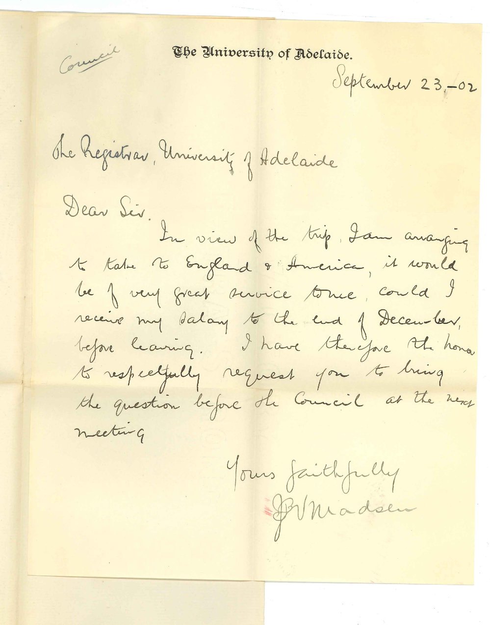 John Percival Vissing Madsen - The University - Asking for salary to end of December