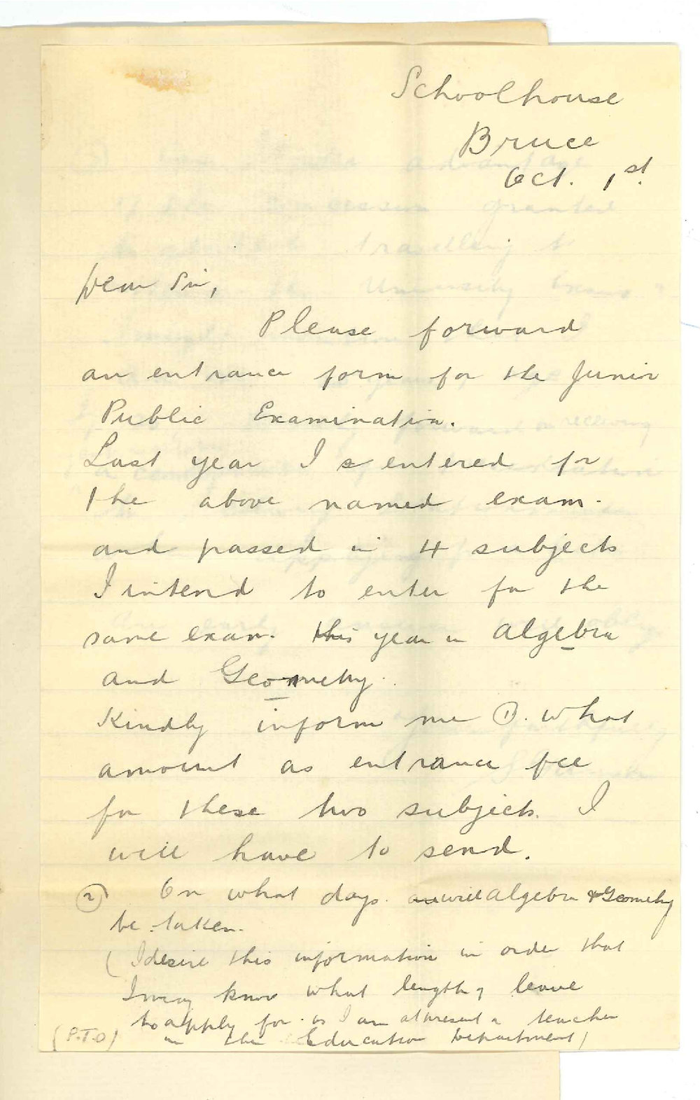 S Ganson - Bruce - Information of Junior Public Exam and Railway concessions to students attending University Exams