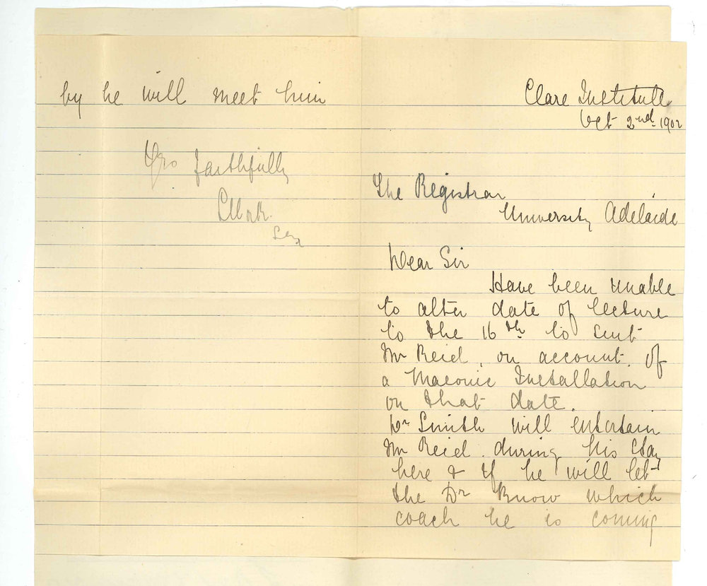Miss L Work - Clare Institute - Unable to alter date for Mr Reids Lecture