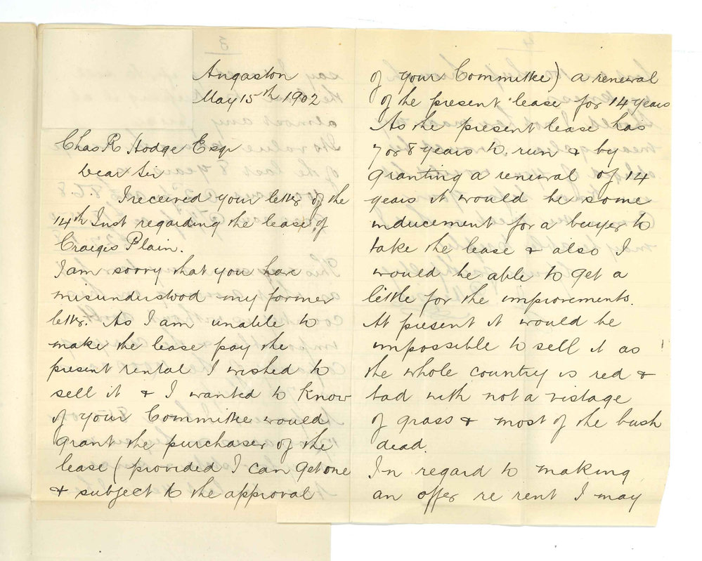 James P Heggie - Angaston - Concerning rent of land at Craigie's Plain