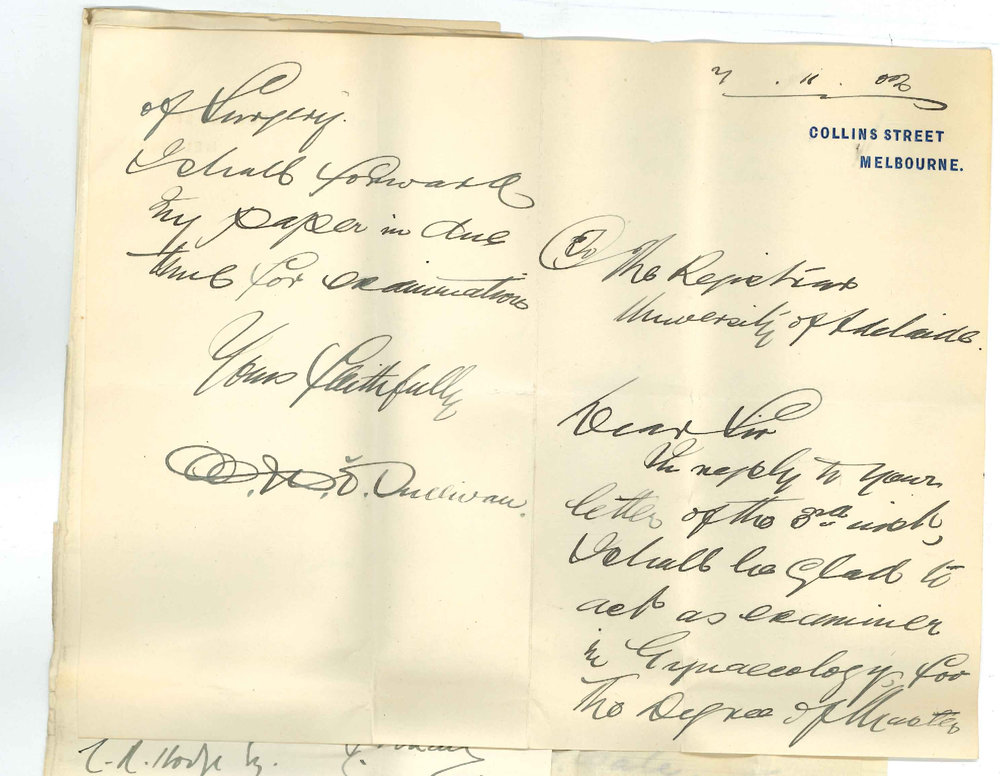 Professors W H Williams - A H Merrin - W H Wale - A Stuart - M U OSullivan - Consenting to act as Additional Examiners