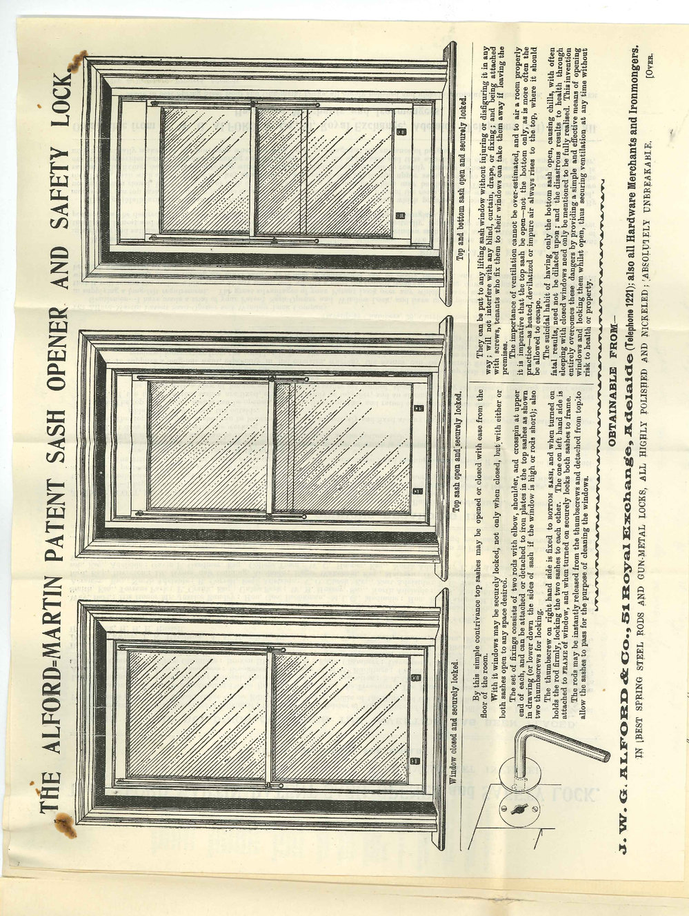 J W G Alford - Adelaide - Concerning fittings for windows