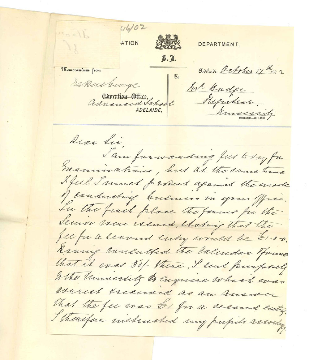 Miss M Rees George - Adelaide - Concerning error printed on Senior Public Entry
