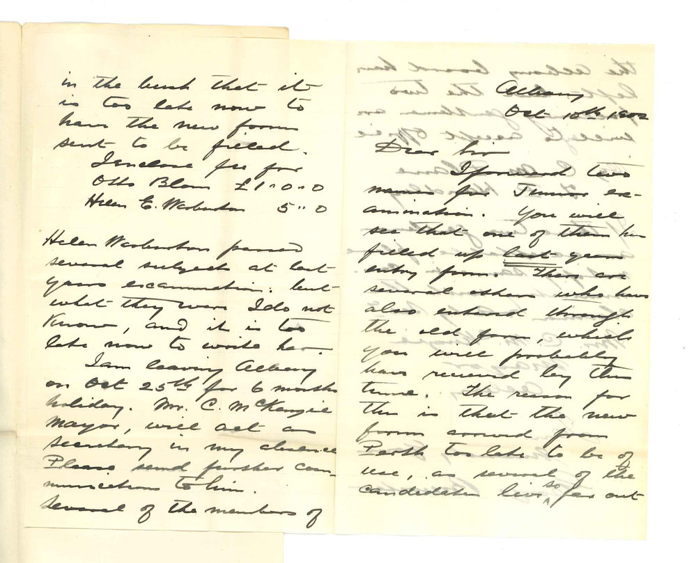 Reverend George Brewster - Albany WA - Forwarding entries for Junior Public - Requesting communication be addressed to Mr W McKenzie - Resignation of some members of the Board