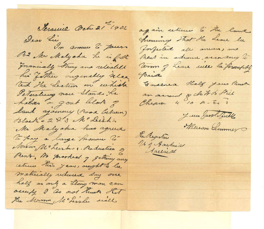 William Summers - Terowie - Information regarding Mr Malycha - Forwarding rent for Mr W B Hill