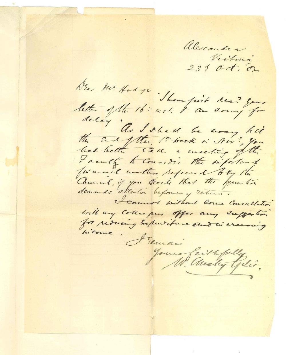 W Ansley Giles MD - Victoria - Possible reduction in expenditure in 1903