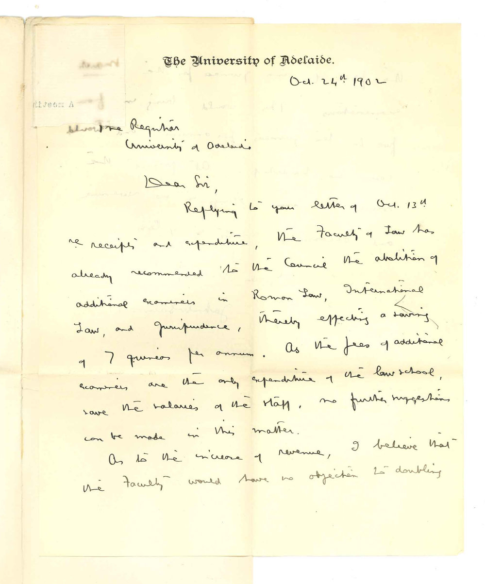 Professor John William Salmond - The University - Possible reduction in expenditure in 1903