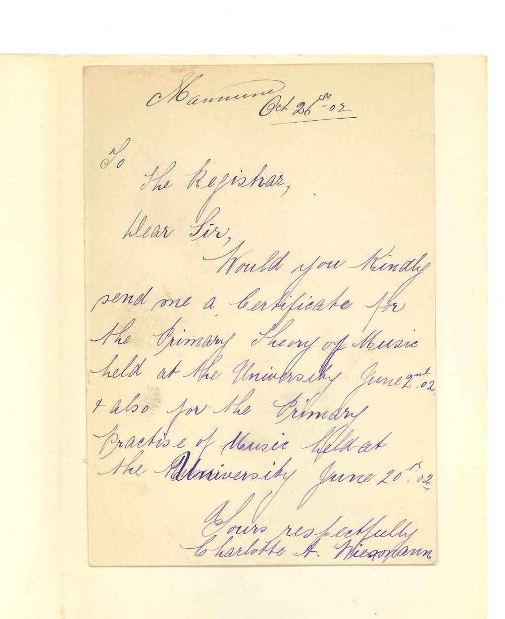 Miss Charlotte A Wiesmann - Mannum - Requesting Primary Music Certificates