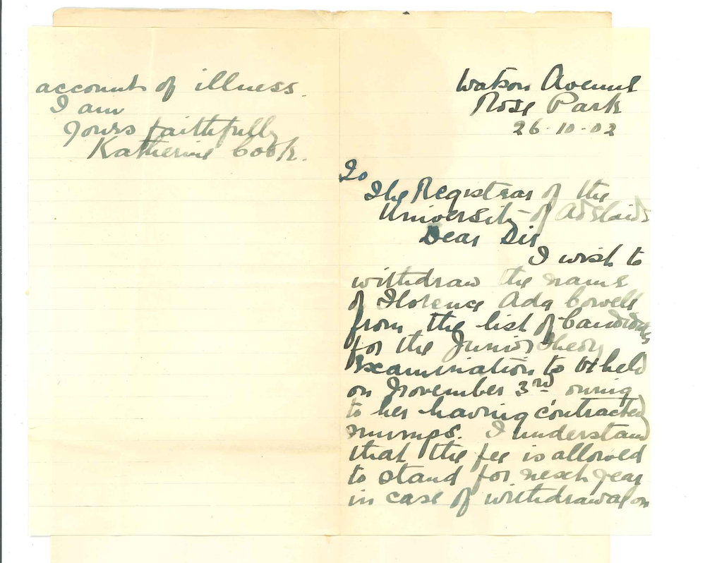 Miss Katherine Cook - Rose Park - Withdrawing Miss F A Cowell from Junior Theory Examination