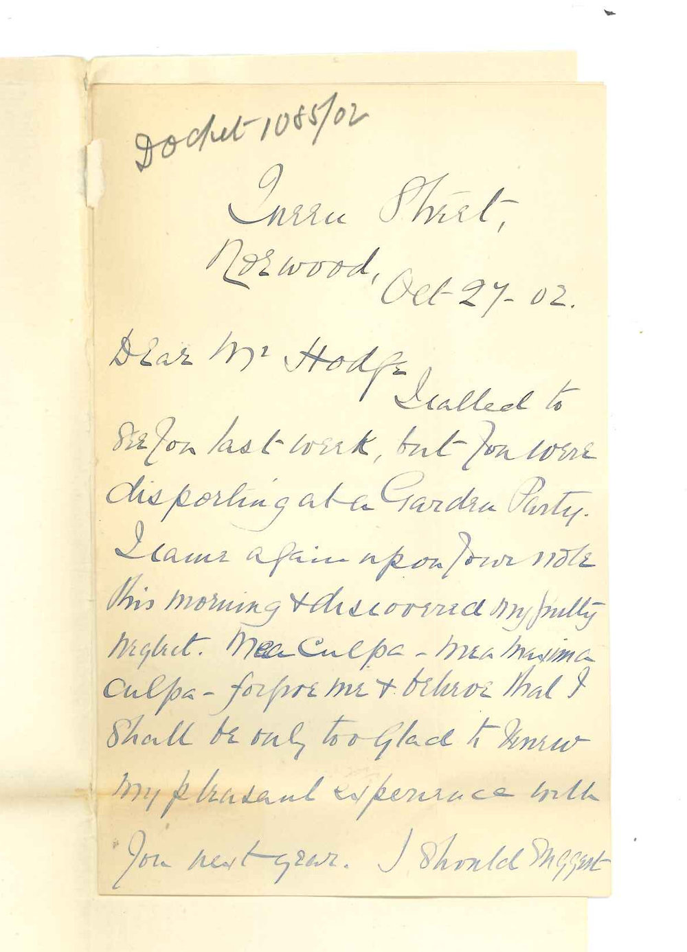 Reverend J Reid - Norwood - Proposed course of Extension Lectures for 1903