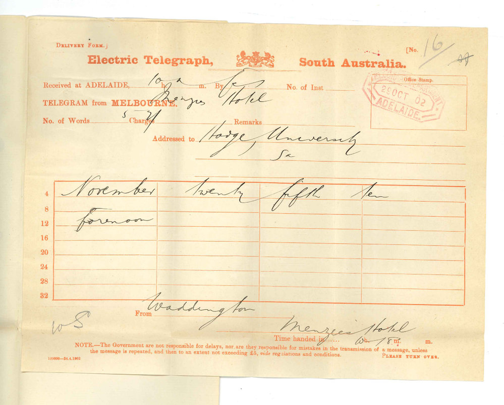 S P Waddington - Melbourne - Date he intends leaving Melbourne