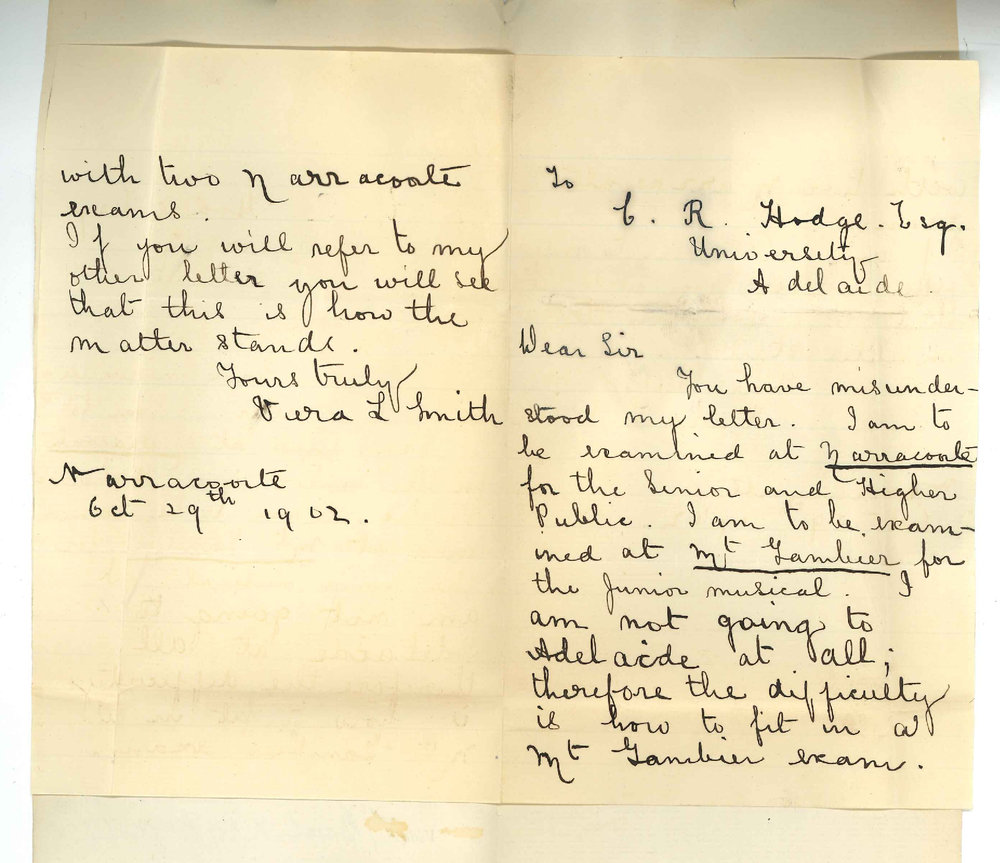 Miss Vera L Smith - Narracoorte - Clash between Music and Public Exam