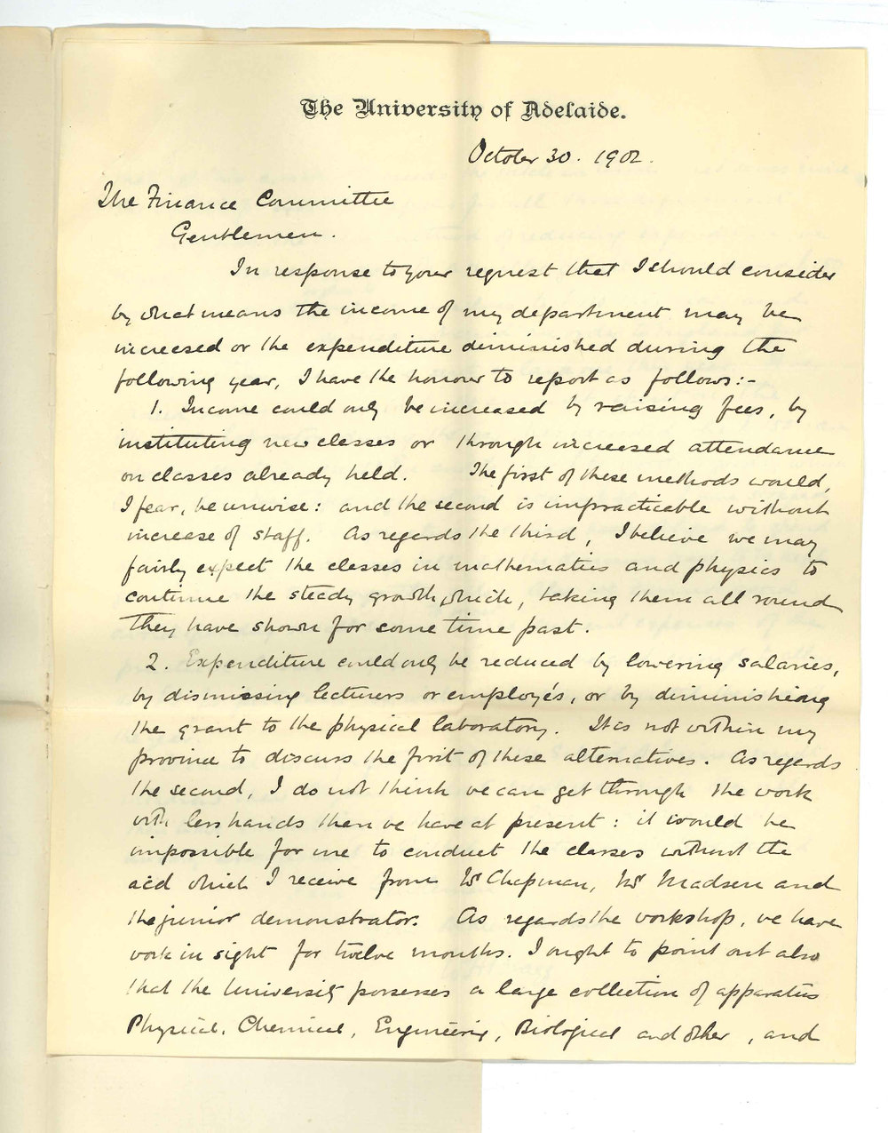 Professor William Henry Bragg - The University - With regard to finance for 1903