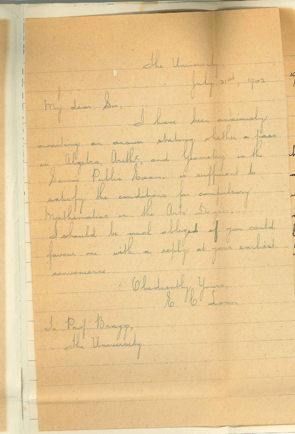 Edward Charles Loan - University - Pass in Mathematics for Senior Public Exam