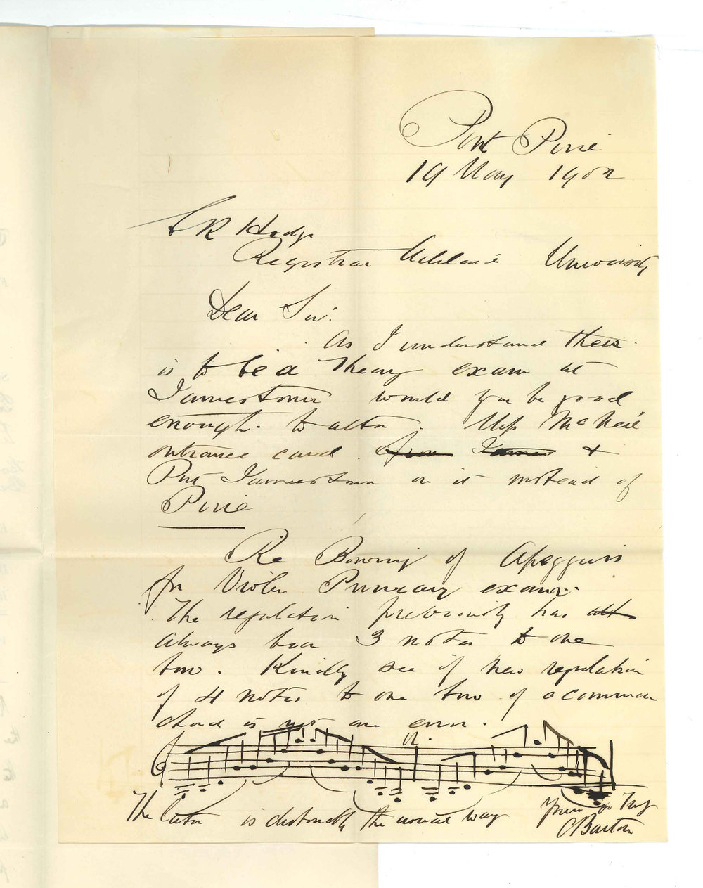 C Barton - Port Pirie - Transfer of Candidate in Primary Theory Exam from Port Pirie to Jamestown - re Bowing of Arpeggio for Primary Violin Playing