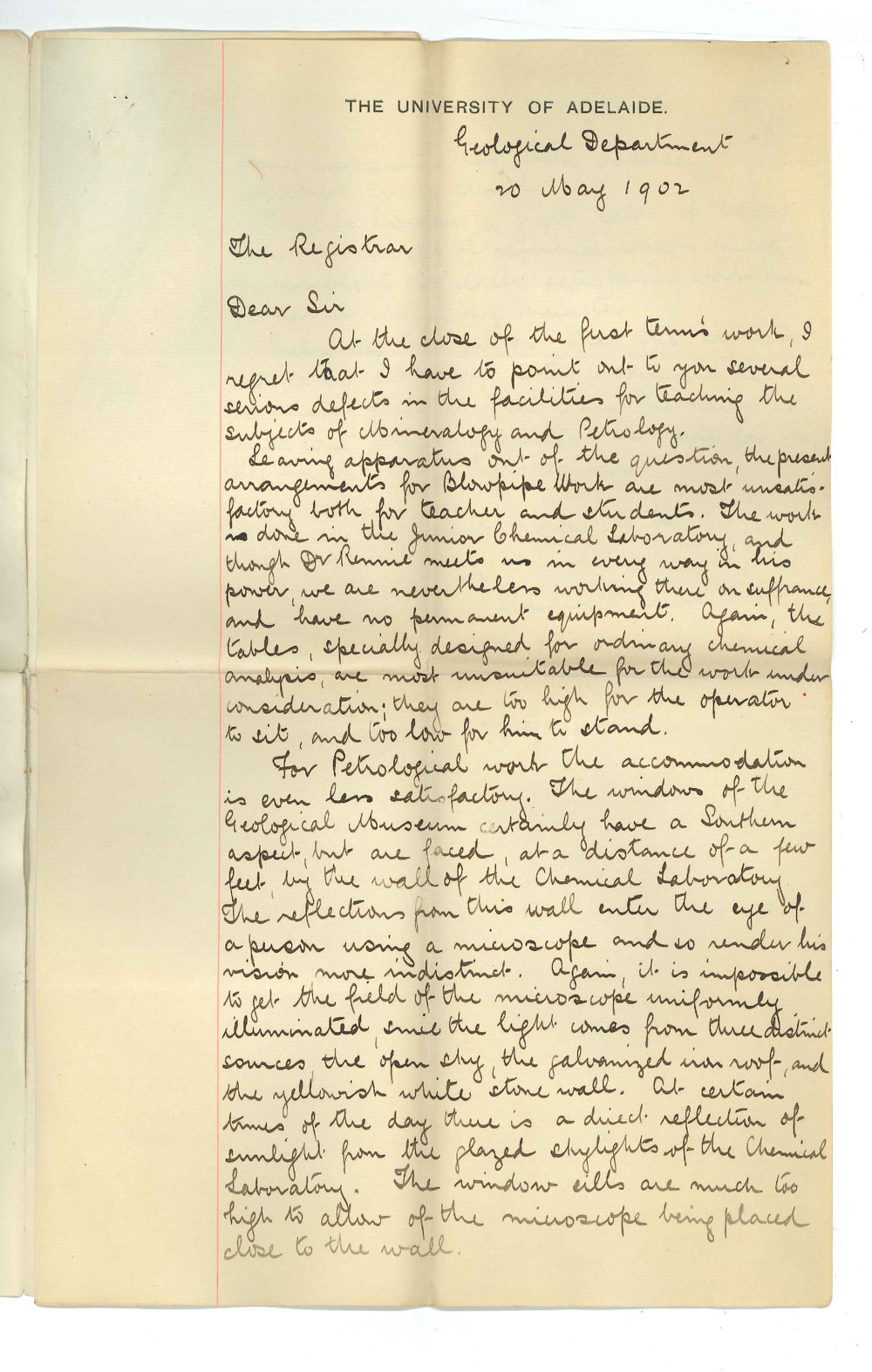 Walter George Woolnough - University - Requirements for teaching of Mineralogy and Petrology