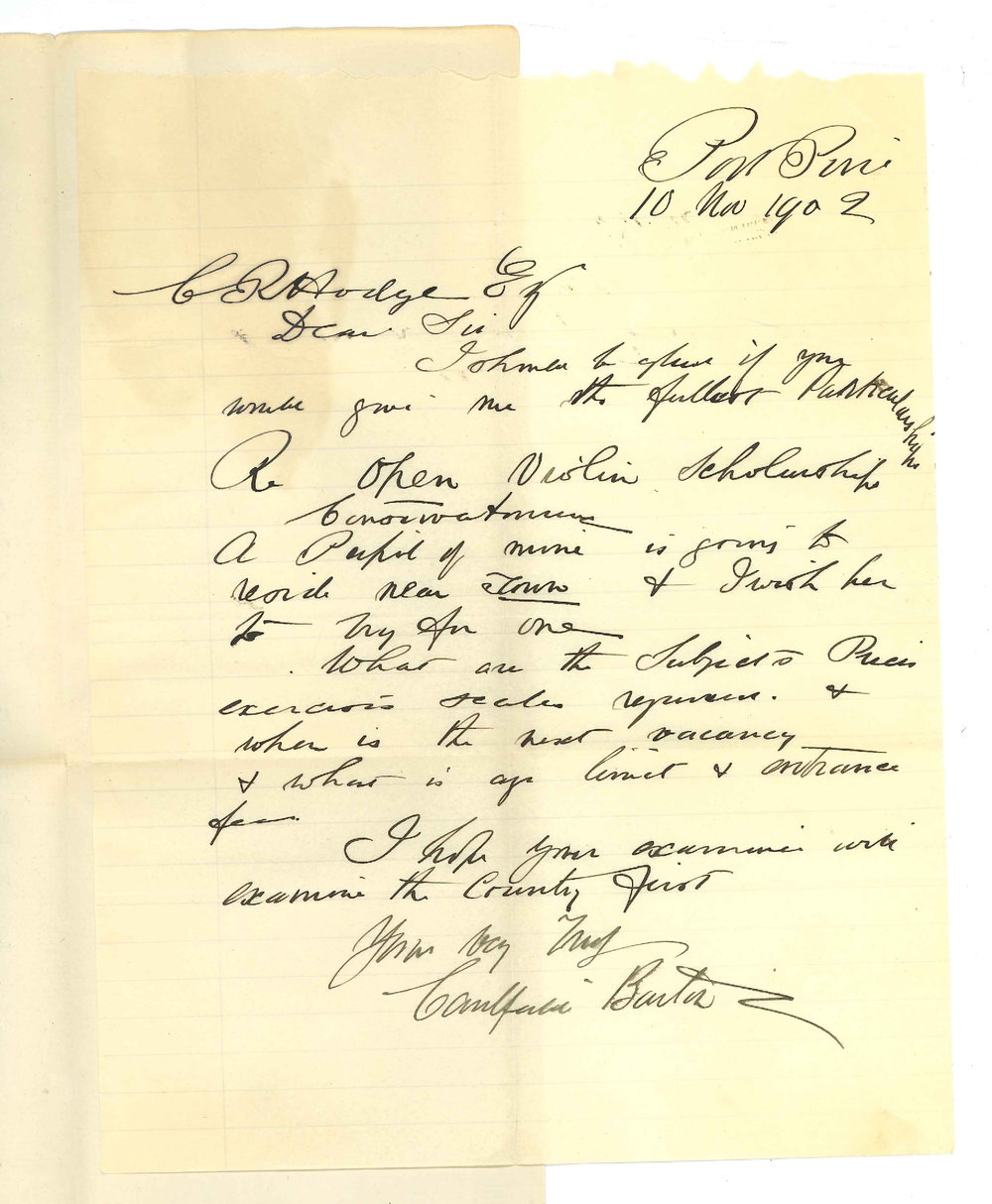 Caulfield Barton - Port Pirie - Requesting information of Violin Scholarship