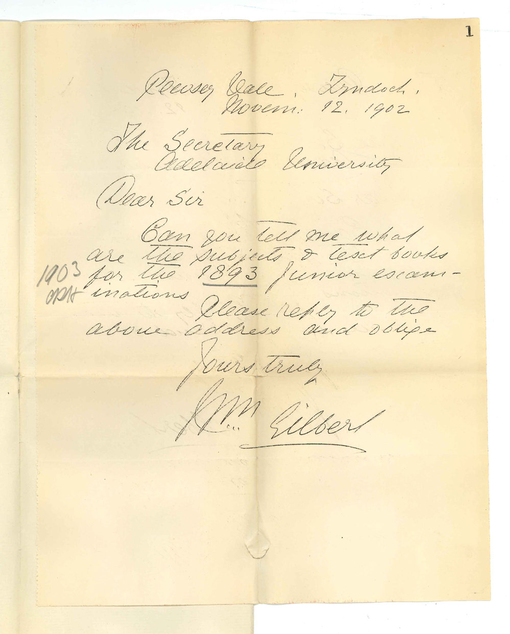 William Gilbert - Lyndock - Requesting list of subjects and textbooks for Junior Public Exam