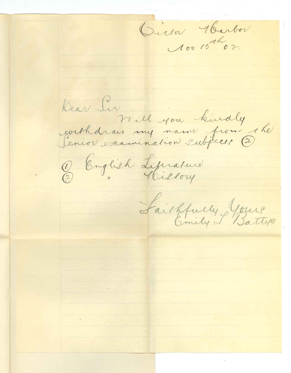 Miss Emily T Battye - Victor Harbour - Withdrawing from Senior Public Exam