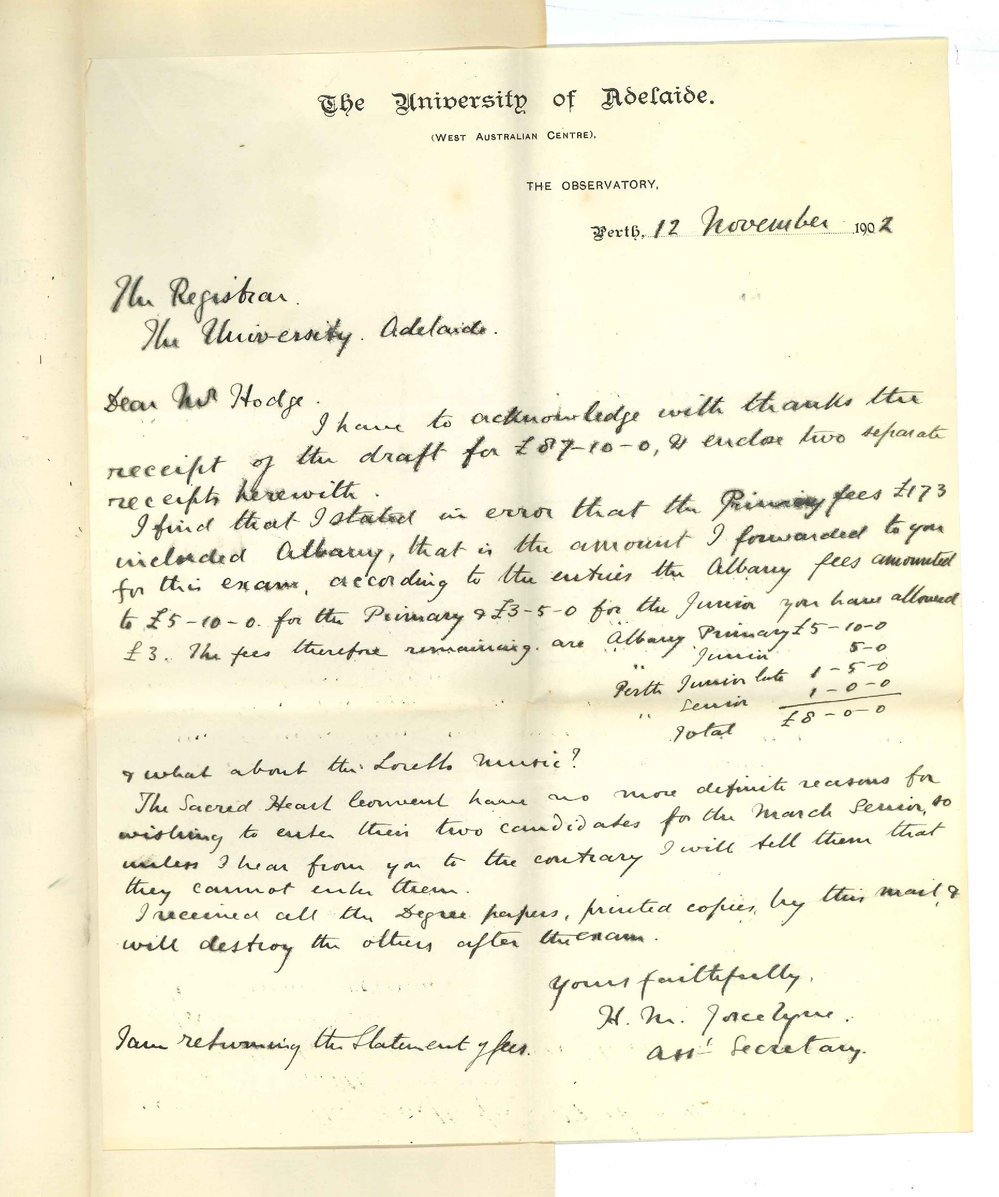 Henry Maurice Joscelyne - Perth - Acknowledging draft for Commission