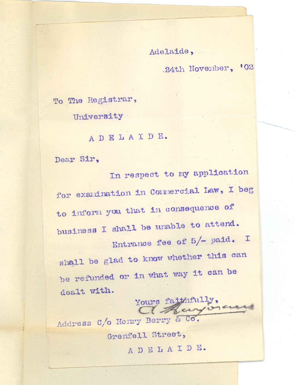 A Marjoram - Adelaide - Withdrawing from Commercial Law exam