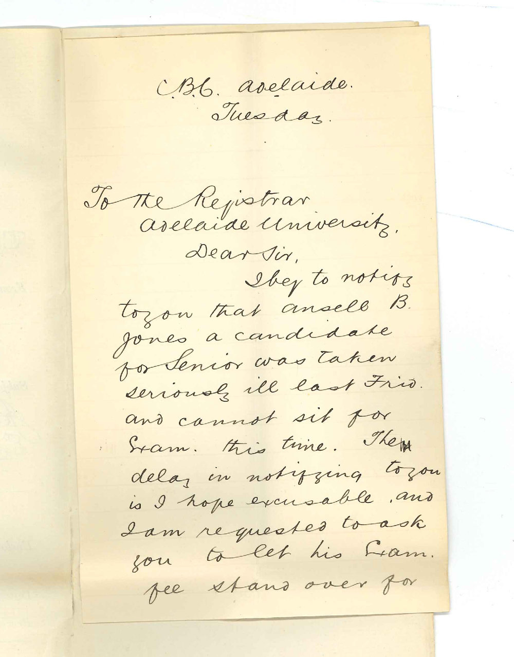 B I McGee - Adelaide - Withdrawing A B Jones from Senior Public Exam