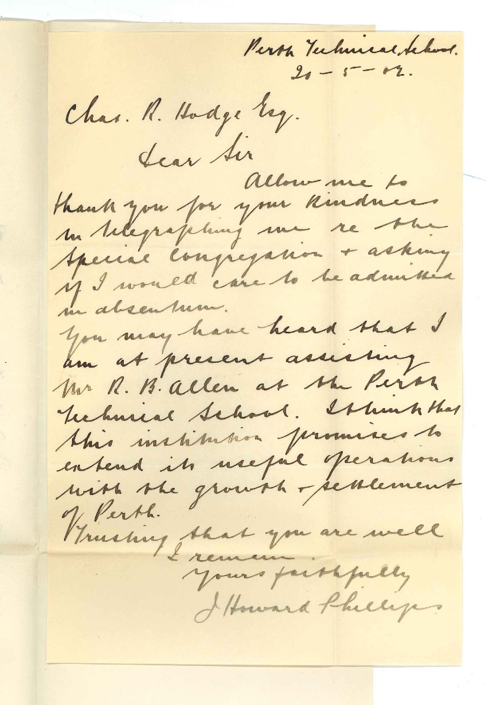 J Howard Phillips - Perth WA - With respect to admission to degree in absentia at Special Congregation