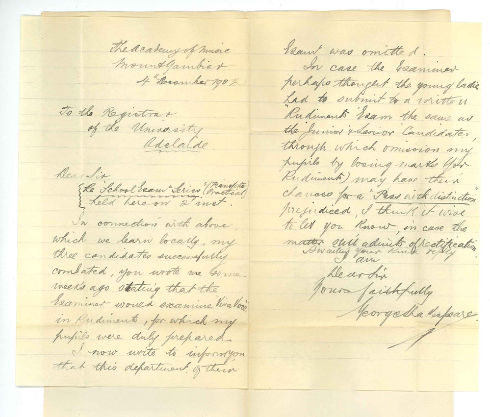 George Shakespeare - Mount Gambier - Concerning his candidates for School Exams held at Mount Gambier on 2 December 1902