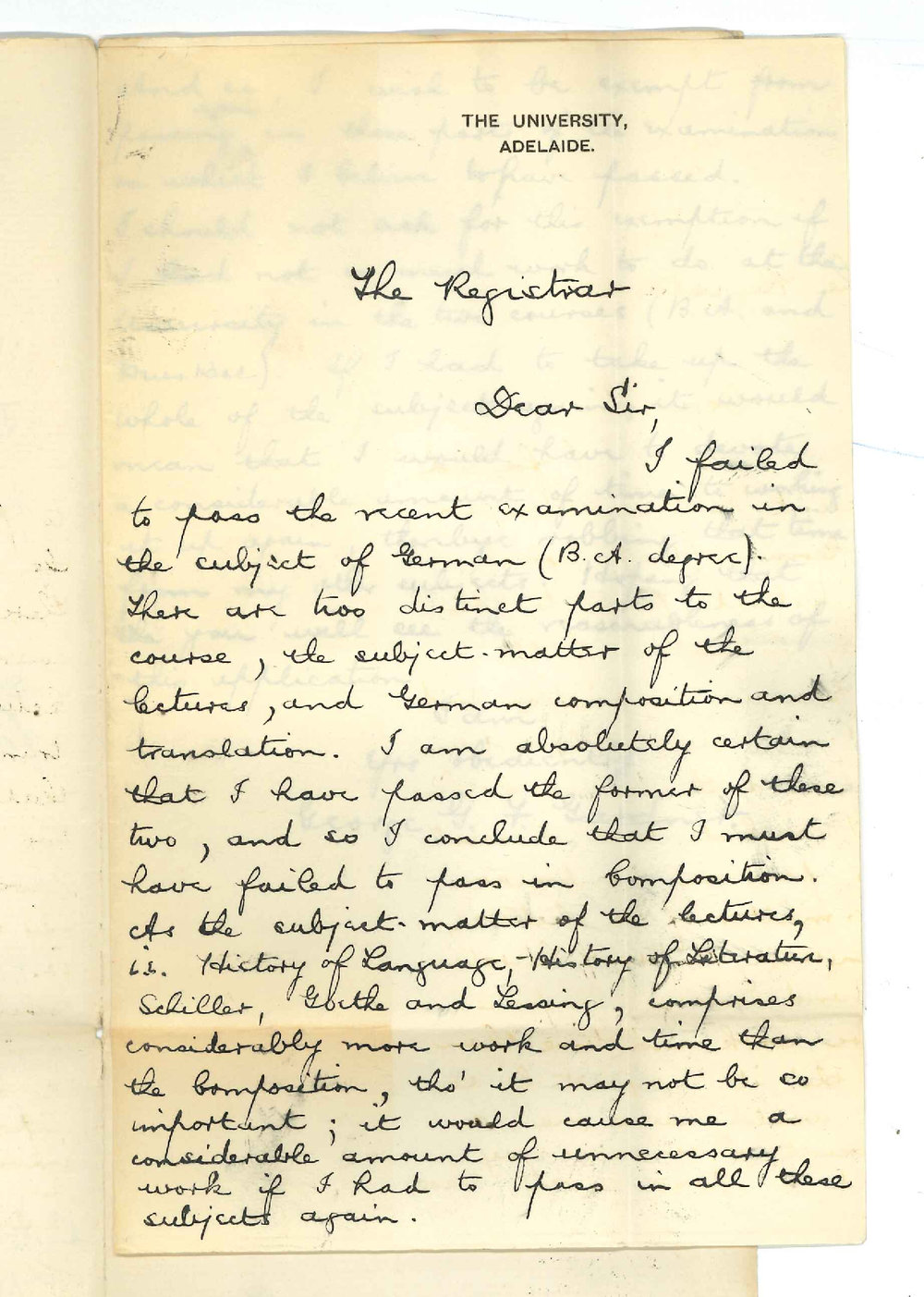 George G F Gardner - The University - With respect to his failure in BA German