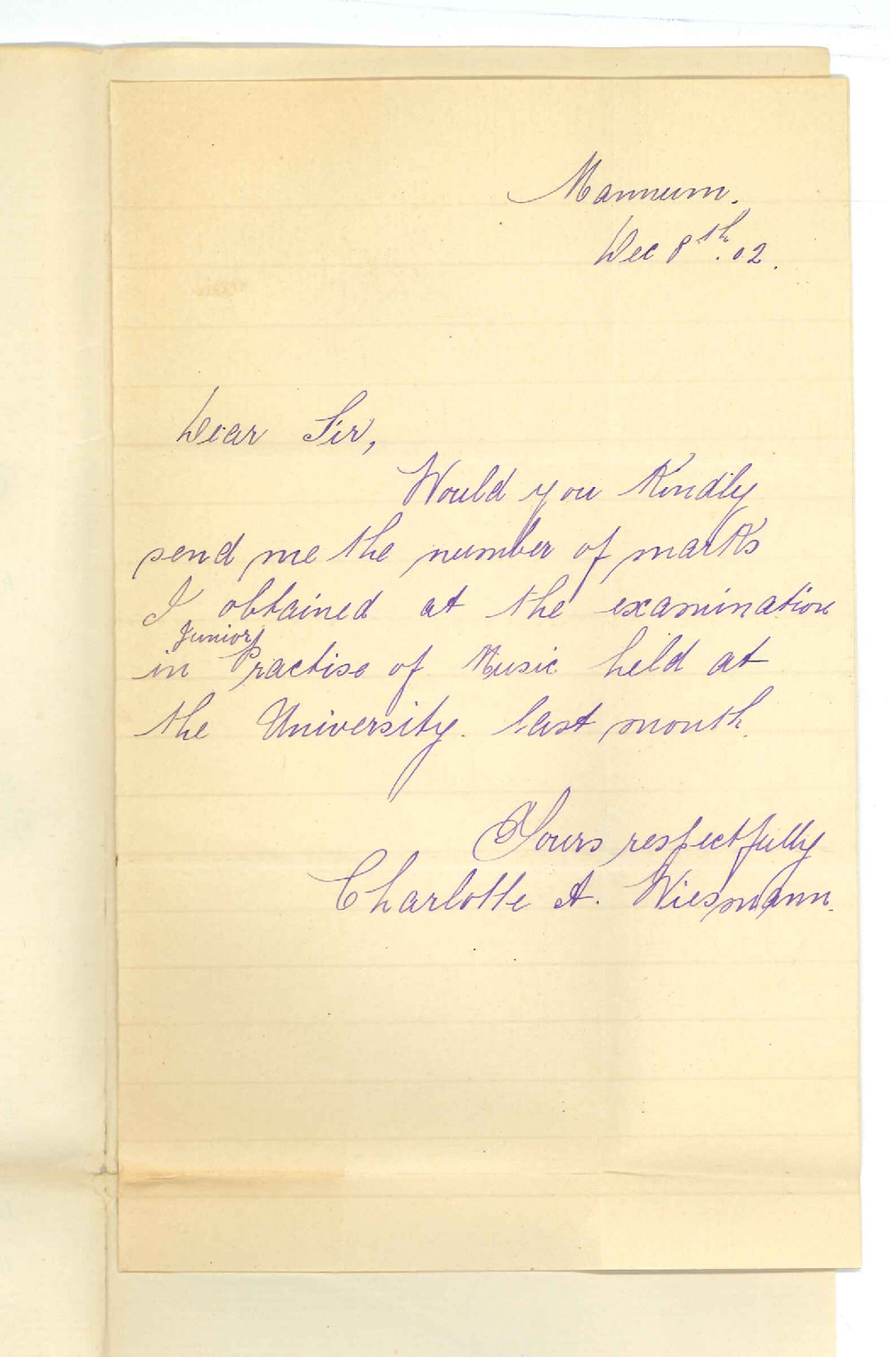 Miss Charlotte A Wiesmann - Mannum - Requesting Cards of Marks