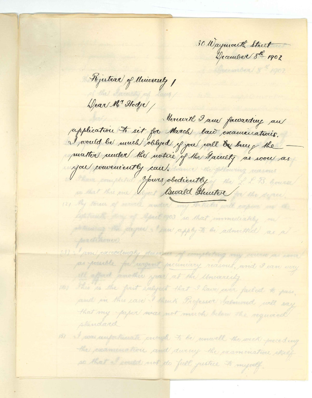 Oswald Hunter - Adelaide - Asking for a Supplementary Exam