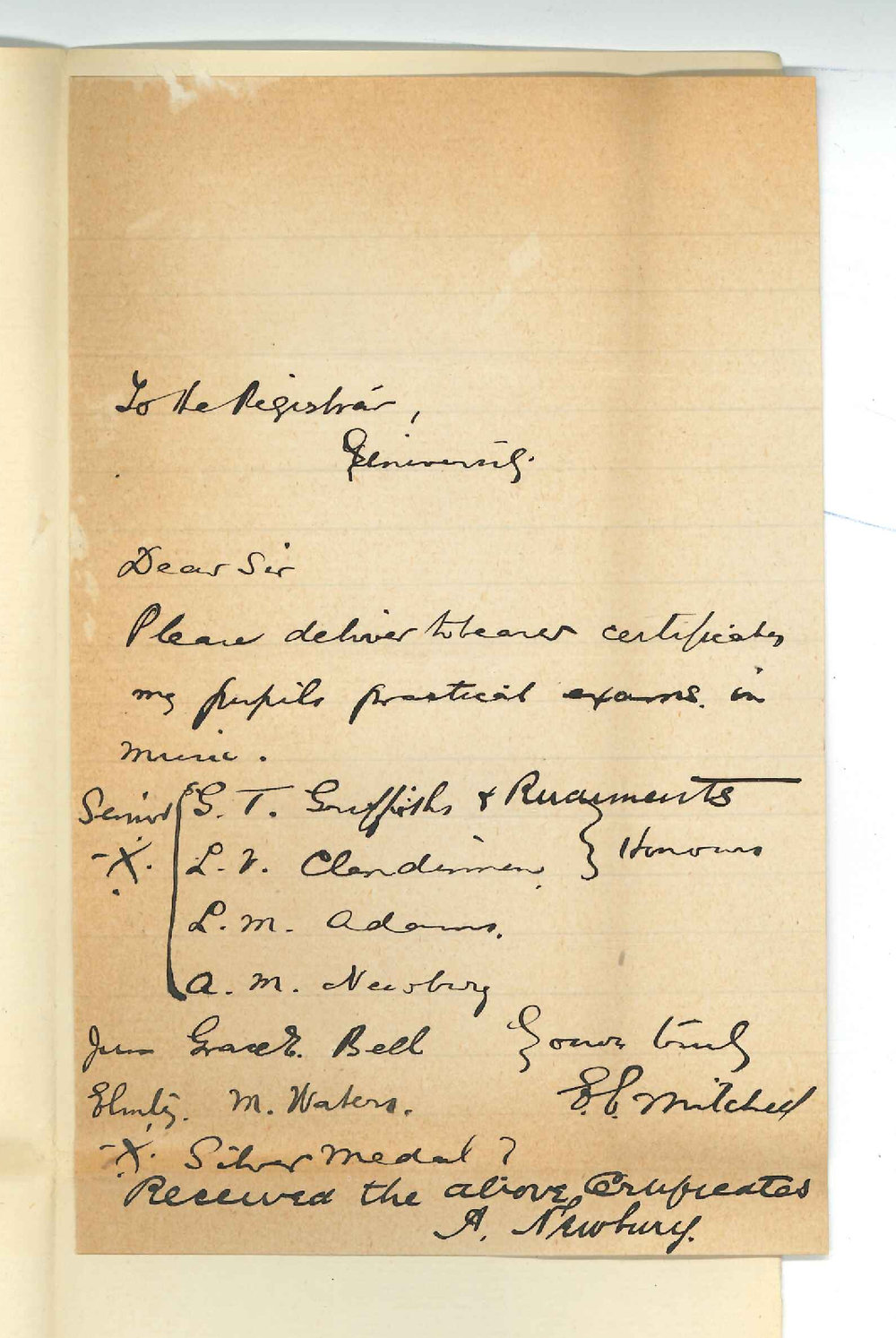 Ernest E Mitchell - Woodville - Requesting Music Certificates
