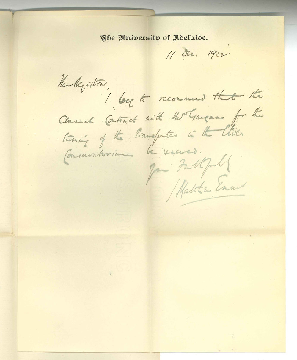 Professor John Matthew Ennis - University - Recommending Mr Gargaro contract for Piano Tuning be received