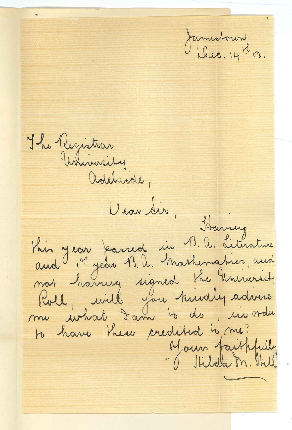 Miss Hilda M Hill - Jamestown - Signing of Roll Book