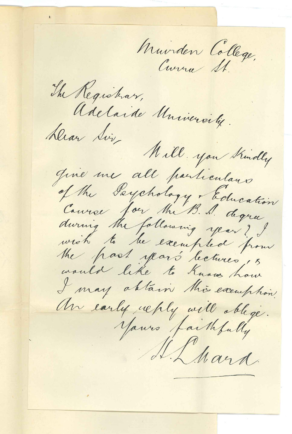 H L Ward - Muirden College - Requesting information on Psychology and Education Course