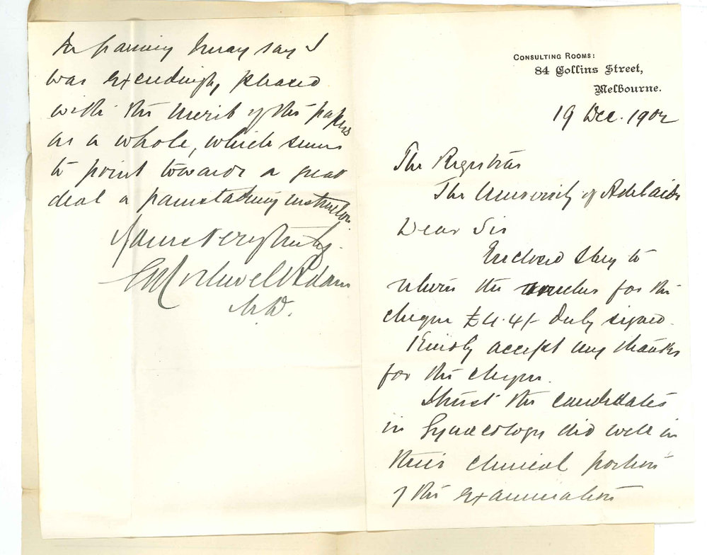Rothwell Adams - Melbourne VIC - Forwarding receipt for examining fee and regarding Gynaecology results