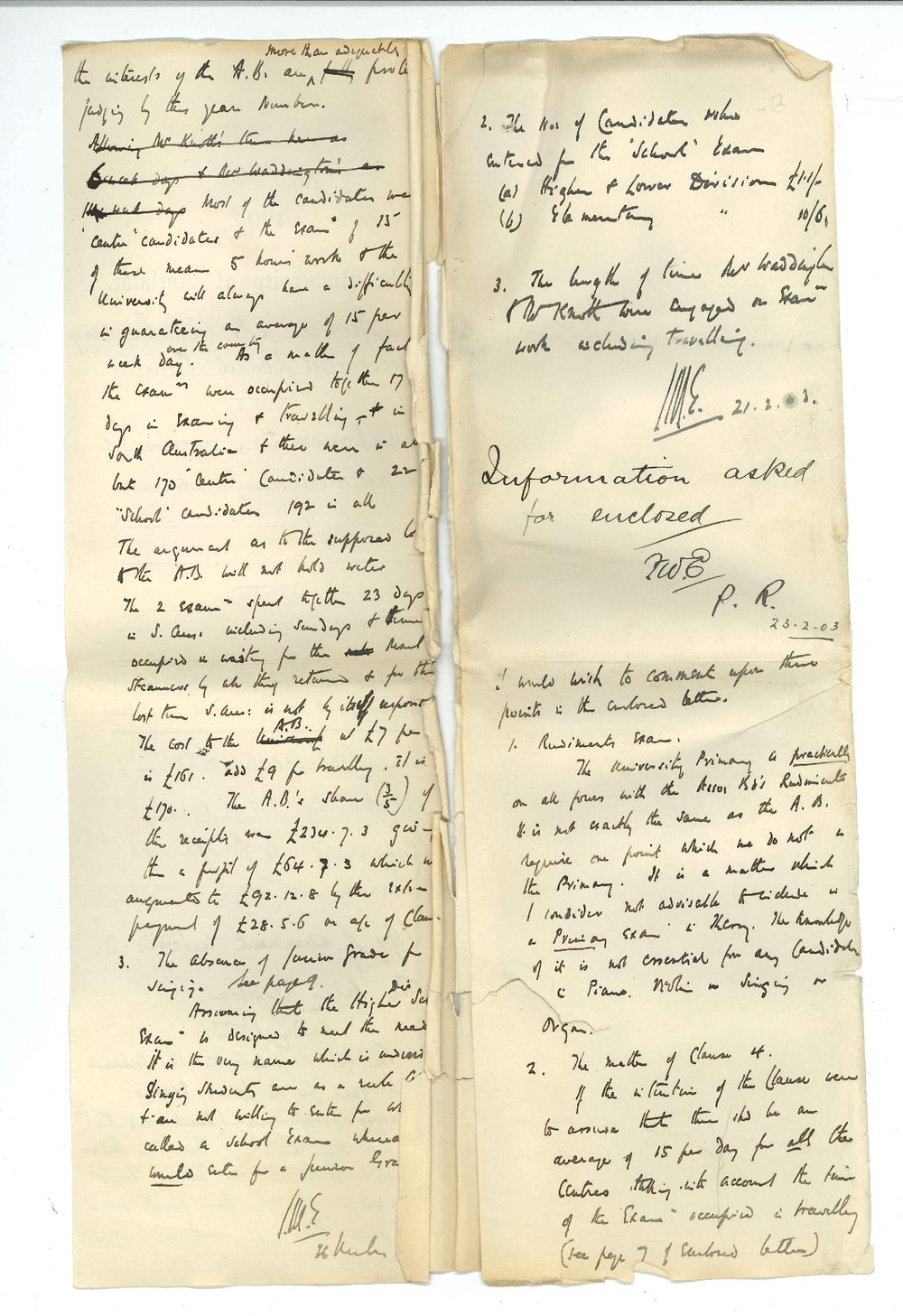 James Muir - Secretary - Associated Board of Royal Academy of Music -  London - Concerning Agreement and Rudiments Exam