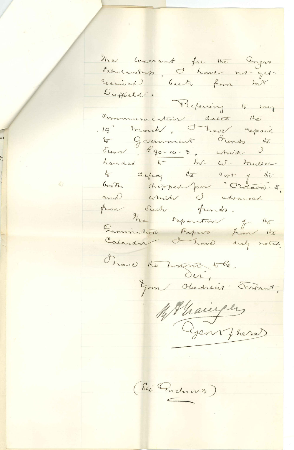 Henry Allerdale Grainger - The Agent General for South Australia - London - Receipt of draft paid warrant refund from Government funds