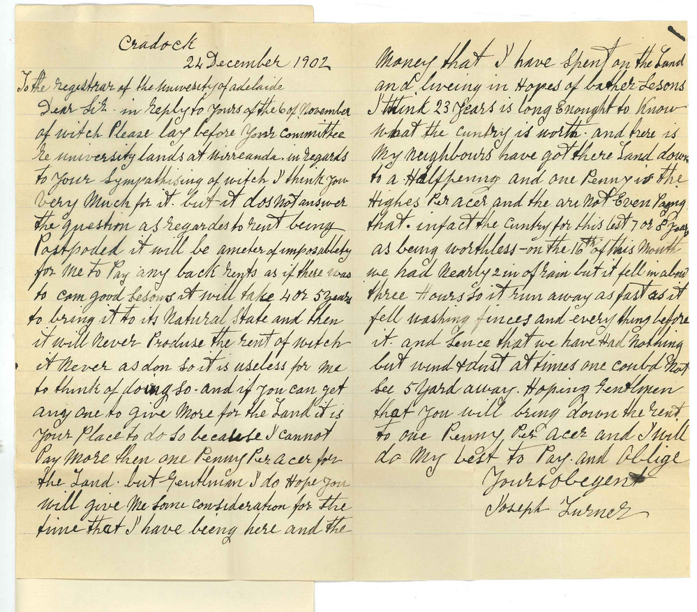 Joseph Turner - Wirreanda - Concession in rent
