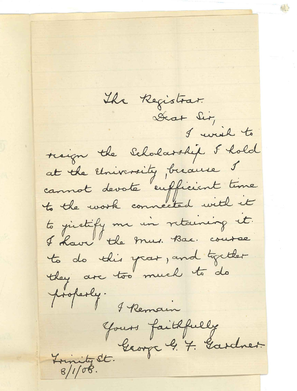 George G F Gardner - College Town - Resigning University Scholarship