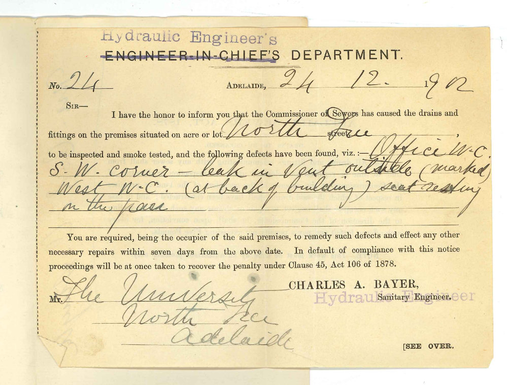 Charles Bayer - Hydraulic Engineers Department - Adelaide - Defect in Drain