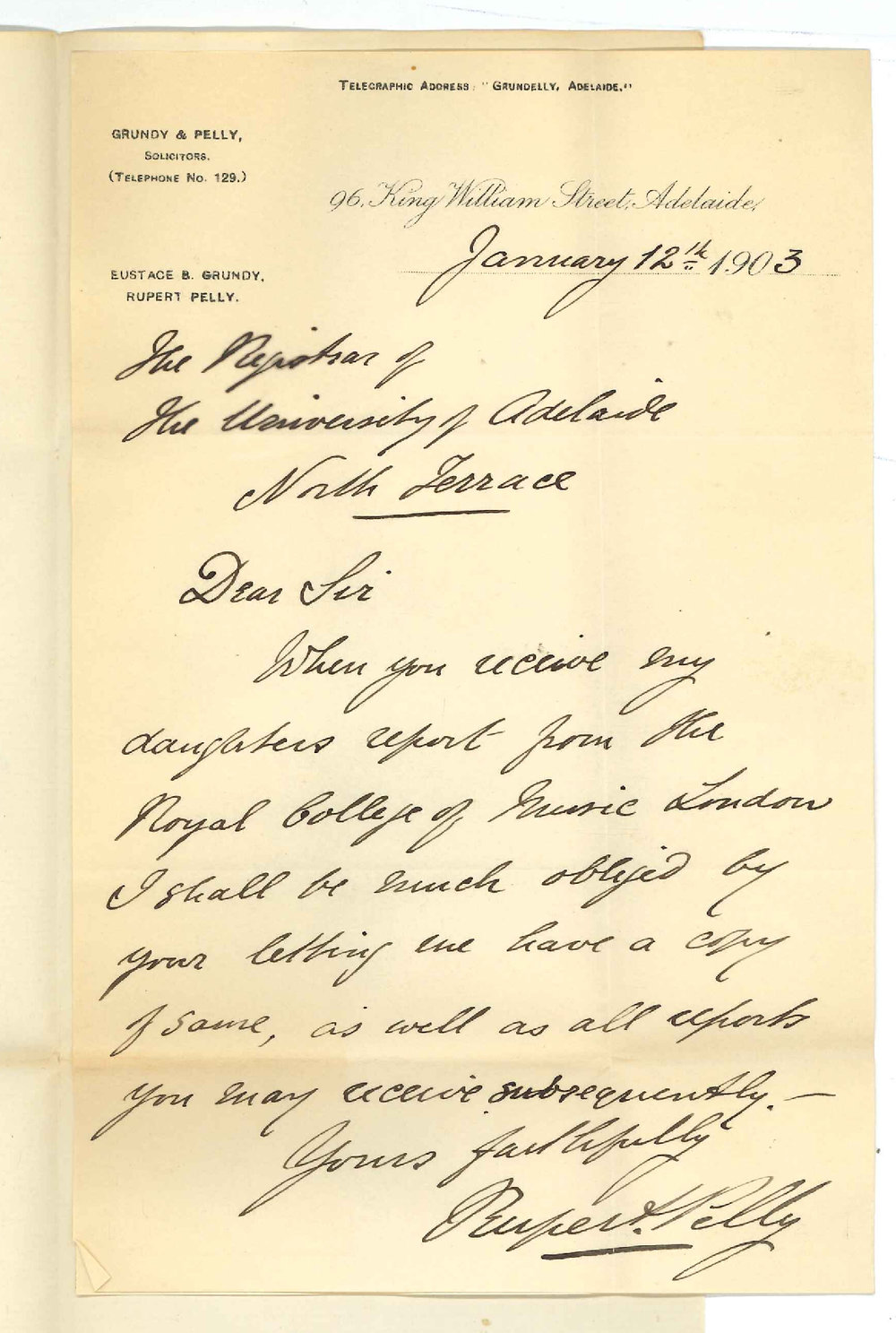 Rupert Pelly - Adelaide - Requesting copies of any reports re his daughter