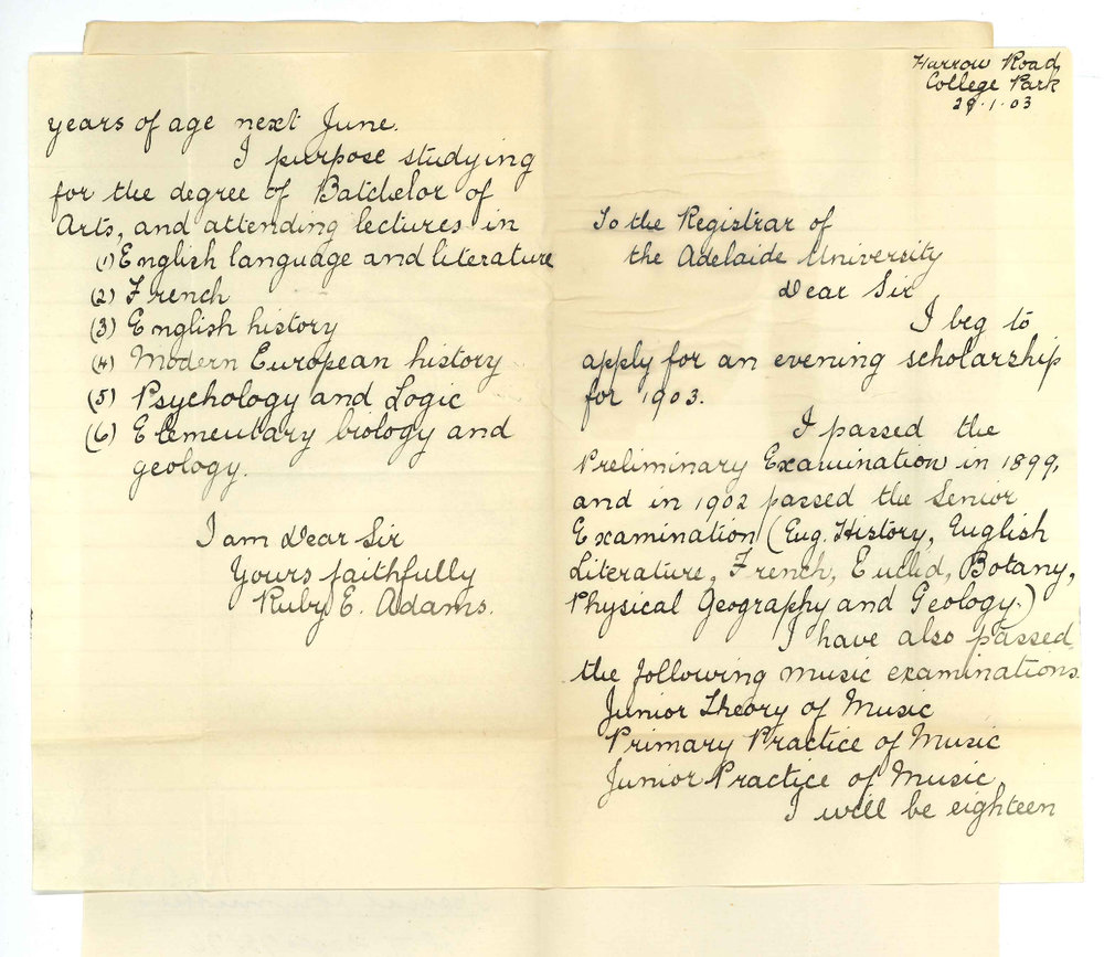 Miss Ruby E Adams - College Park - Application for an Evening Scholarship