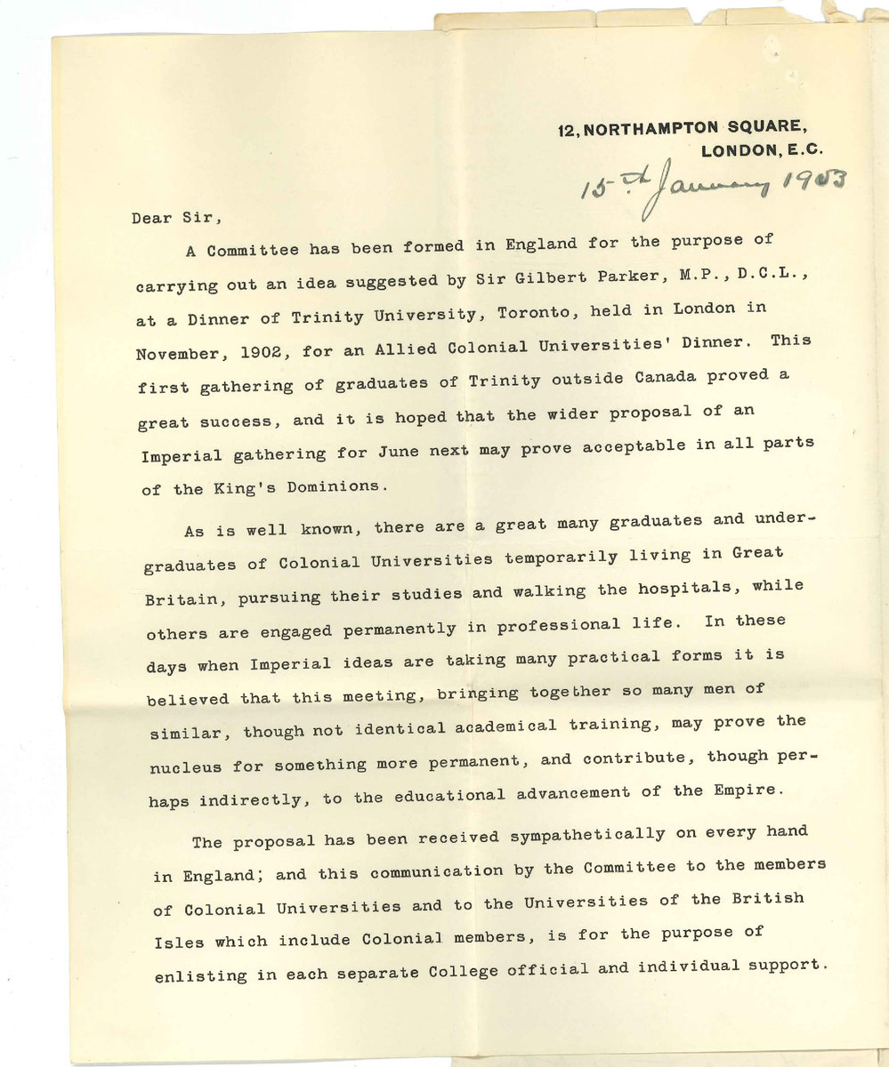 E N Fere and L C R Arnott - Honorary Secretaries - Allied Colonial Universities Dinner London - Concerning Allied Colonial Universities Dinner