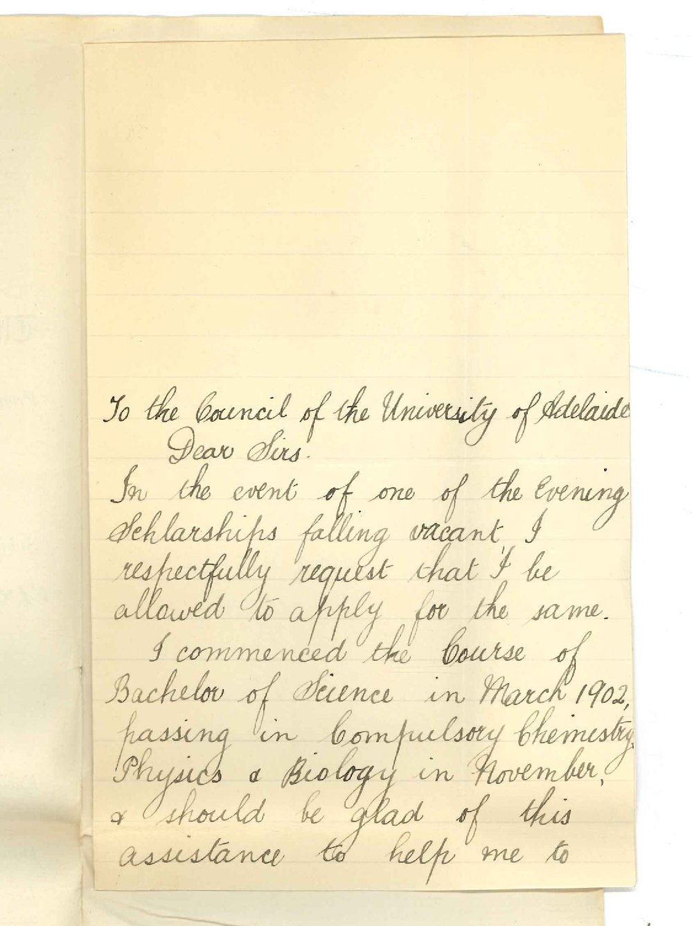 Miss Annie F Burgess - South Malvern - Application for an Evening Scholarship