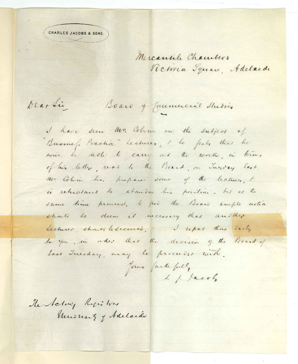 Charles Jacobs and Sons - Adelaide - Concerning Mr Colvin and Business Practice